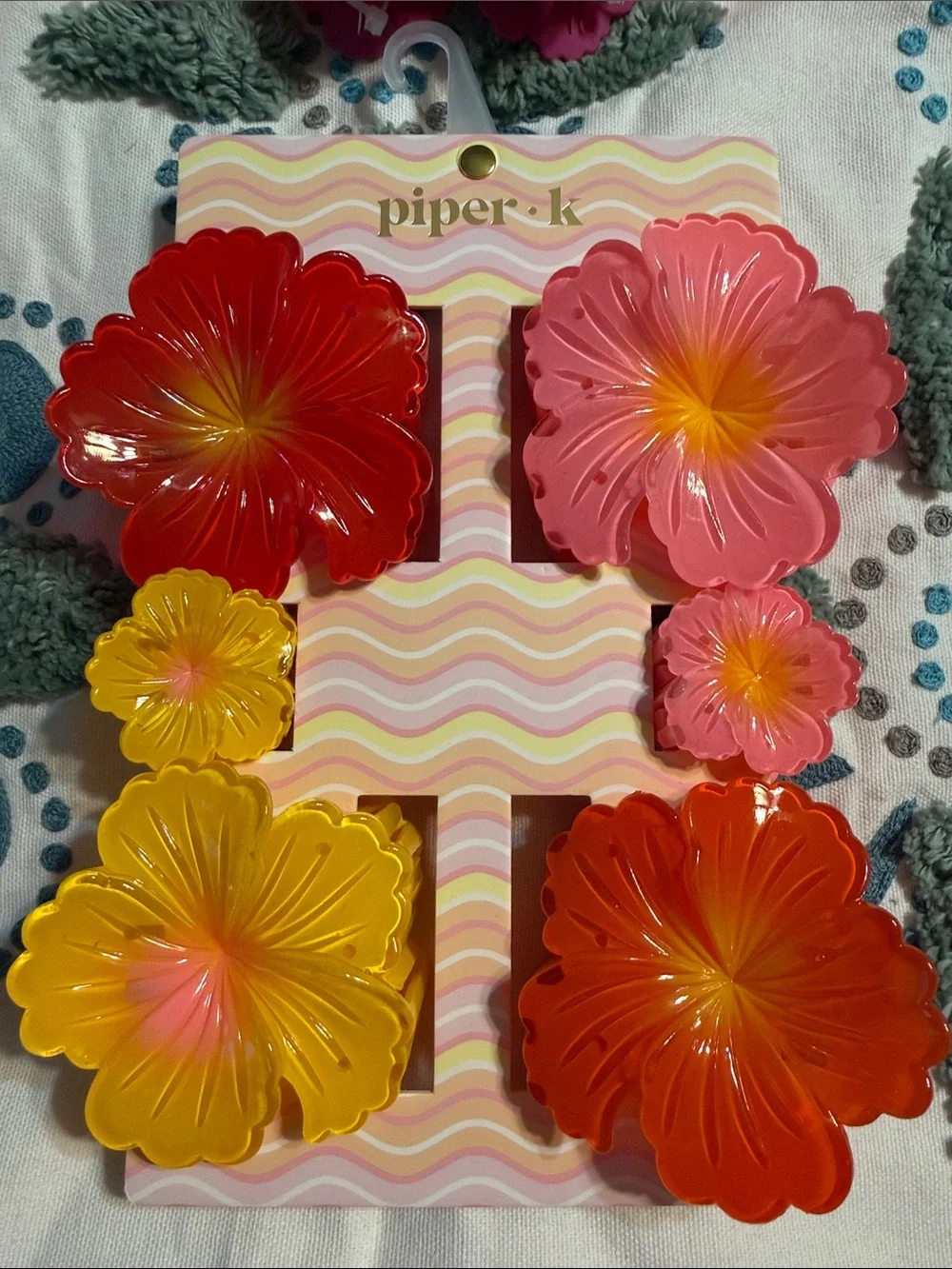piper.k Bright Tropical Flower Hair Clips Set